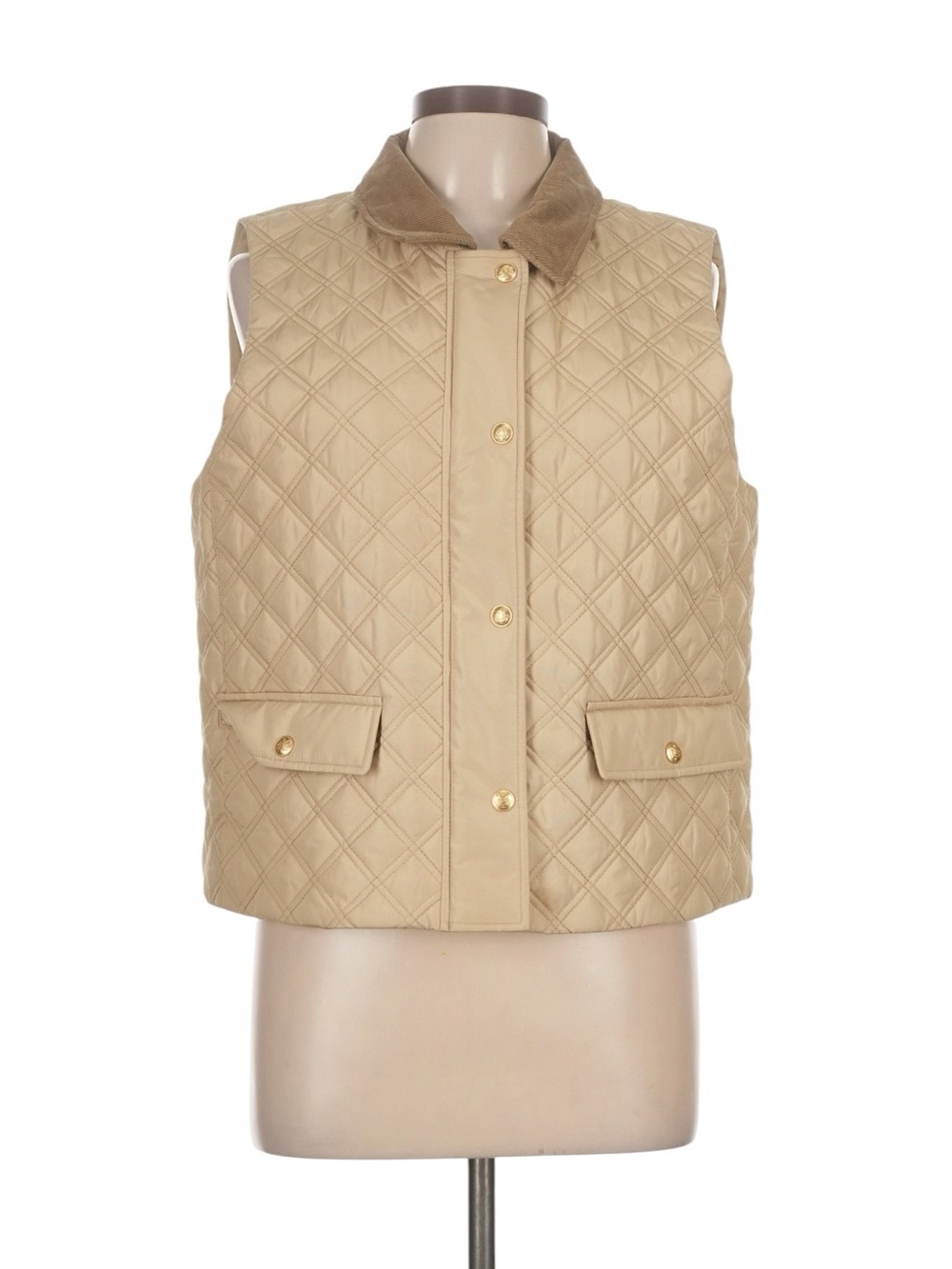 J. Crew Quilted Barn Vest size Large Tan Fall Winter Layering Preppy Primaloft